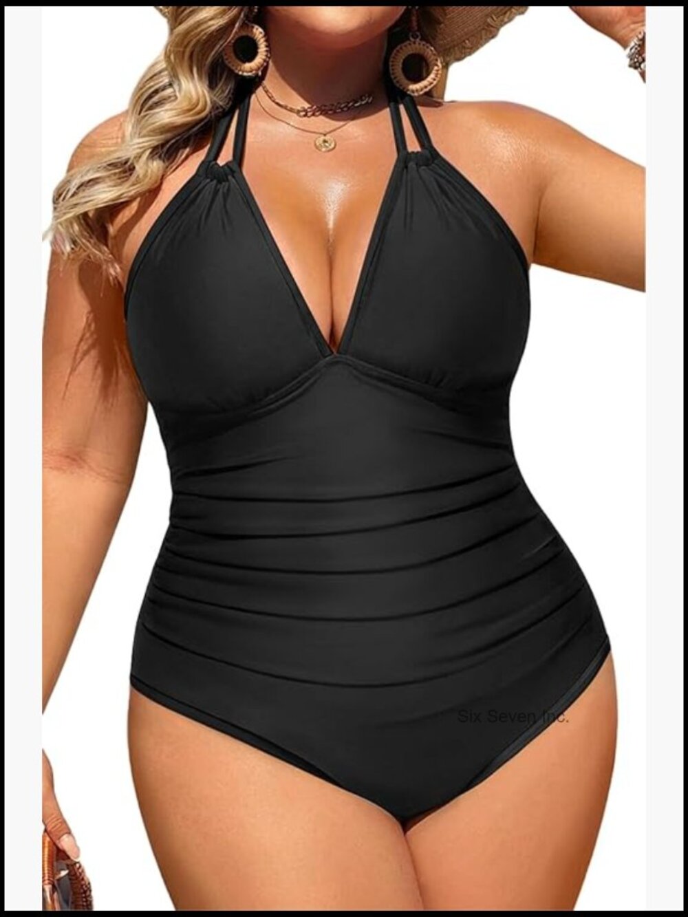 Plus Size One Piece Swimsuit Tummy Control Halter Sexy Bathing Suit